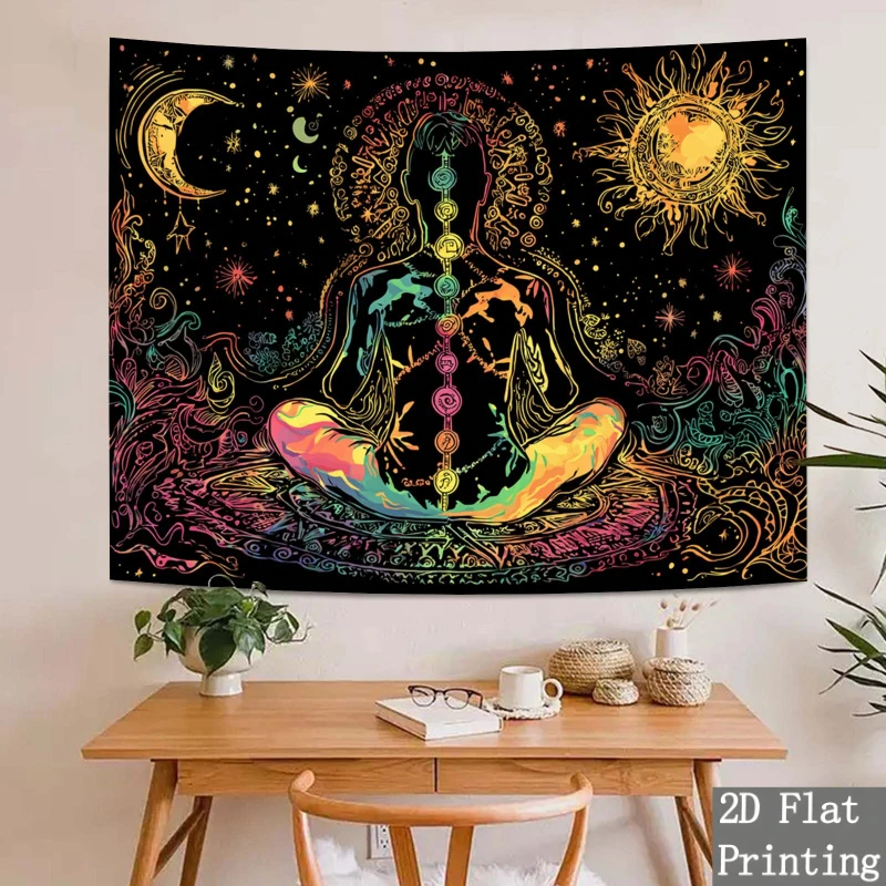 Seven Chakra Meditation Tapestry Psychedelic Day And Night Wall Hanging Fabric For Living Room Decoration