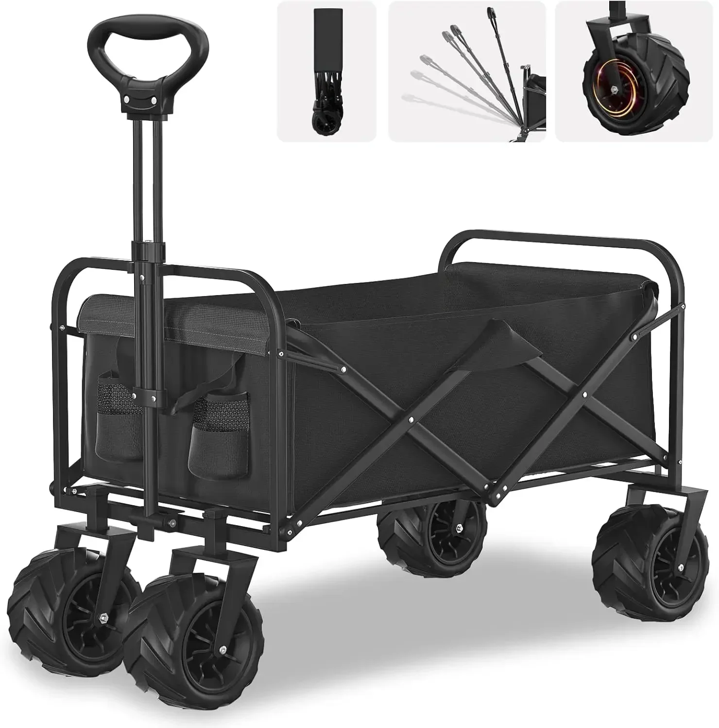 Collapsible Folding Wagon, Heavy Duty Foldable Wagon with 400lbs Weight Capacity, Beach Wagon with Big Wheels