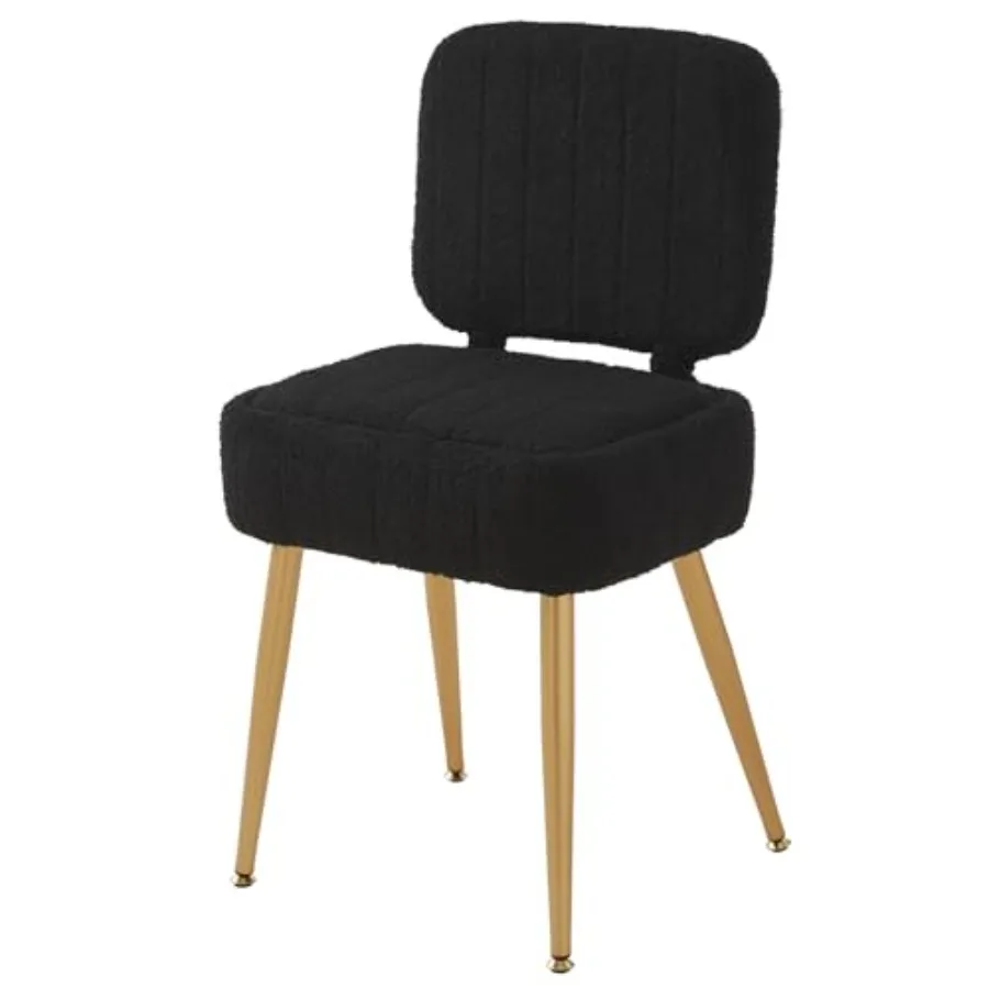 

Updated Vanity Chair Storage Ottoman with Folding Back and Gold-Toned Metal Legs Ottoman Seat with Teddy Velvet for Dressing Ro
