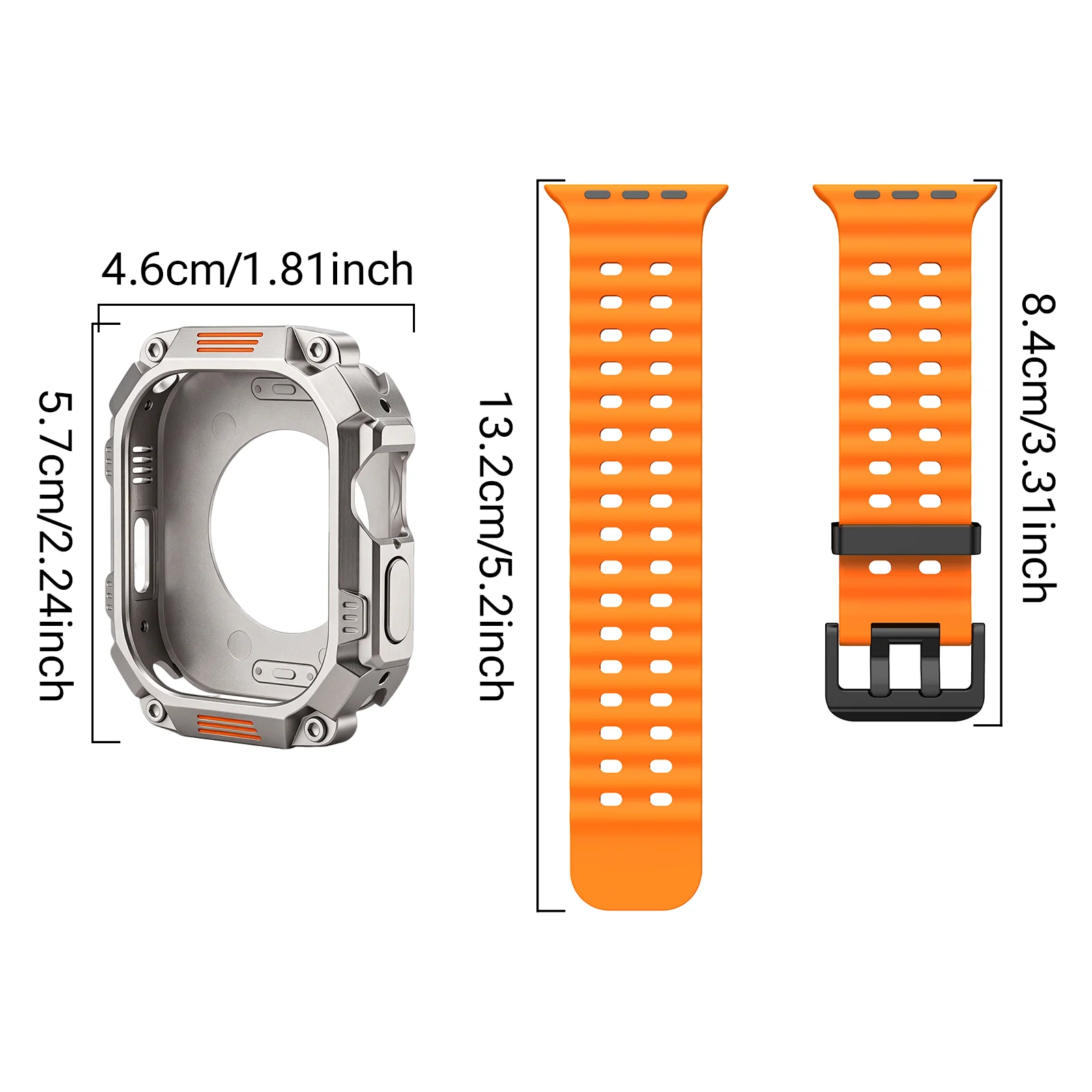 2 sztuki, silikonowy pasek + etui do Apple Watch Ultra 4 3 2/Series 12 11 10 9 8 7 6 5 4-1/SE, 44 mm, 45 mm, 49 mm, IWatch S12 46 mm, twarda obudowa PC. — zdjęcie produktu 2