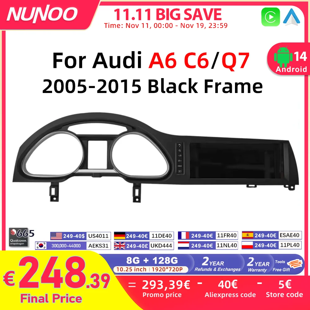 

Android 14 Auto Radio CarPlay For Audi A6 C6 4f For Audi Q7 4L 2005-2015 MMI 2G 3G GPS Car Multimedia Player Navi Stereo DSP