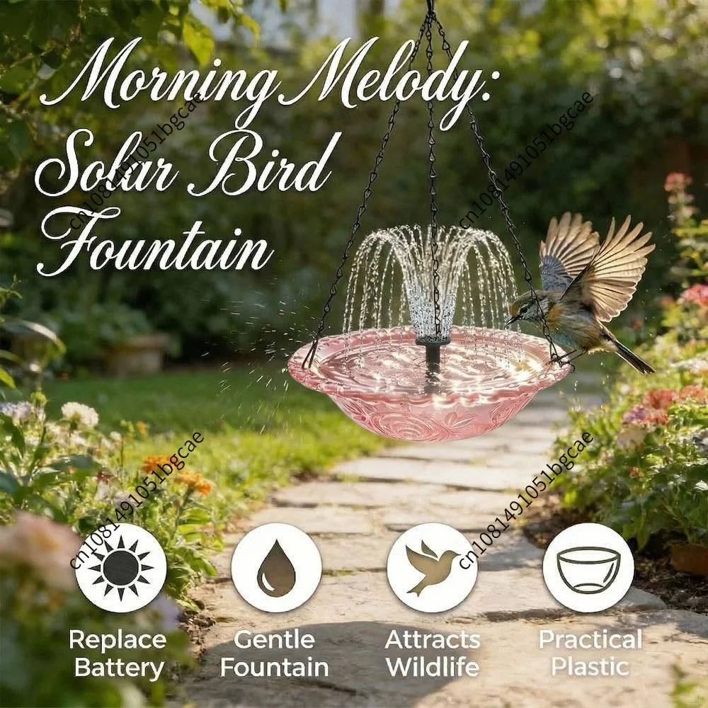 Bird Bath Bowl with Solar Powered Pump Wildlife Feeder Outdoor Hanging Bird Bath with Solar Fountain for Outdoor Garden Decor