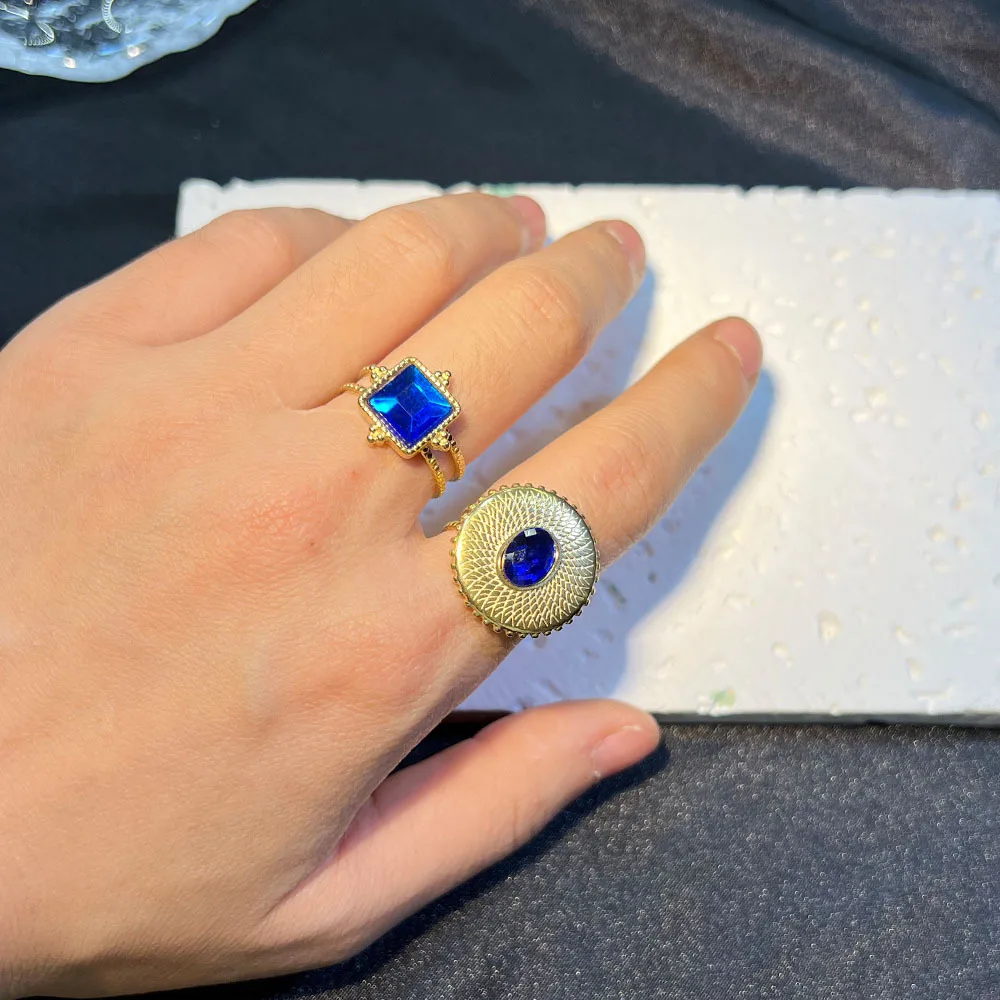 Medieval ring does not fade, niche design Internet celebrity personality isn't retro cross-border hot-selling jasper natural sto