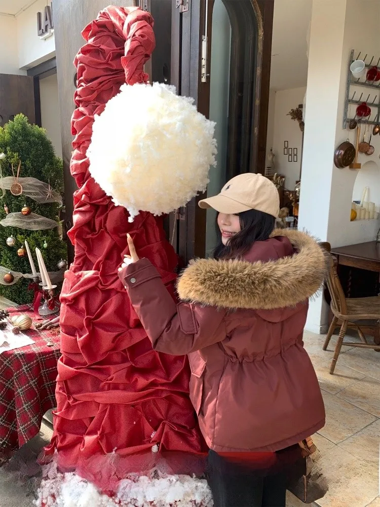 

New Year ort Women's down Jaet Warmth Padded Coat White Du down Filling Workwear Sle Thi Winter Outerwear