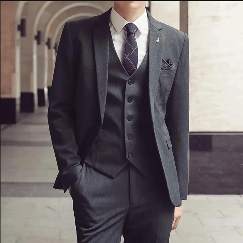 Elegant Slim Fashion Men's Three Piece Suit Linen Fabric Mens Suits for Wedding Man Blazers Male Full Boyfriend Set Luxury 2023