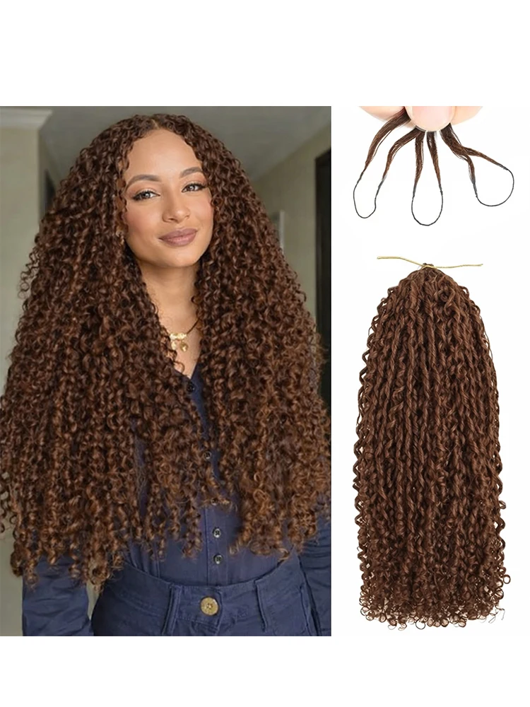 Burmese Curly Brown Crochet Haarverlengingen van echt haar, lichtgewicht, knooploos, met verenstructuur, voorgedeeld, volledig onzichtbare knoop met draad. - afbeelding 2