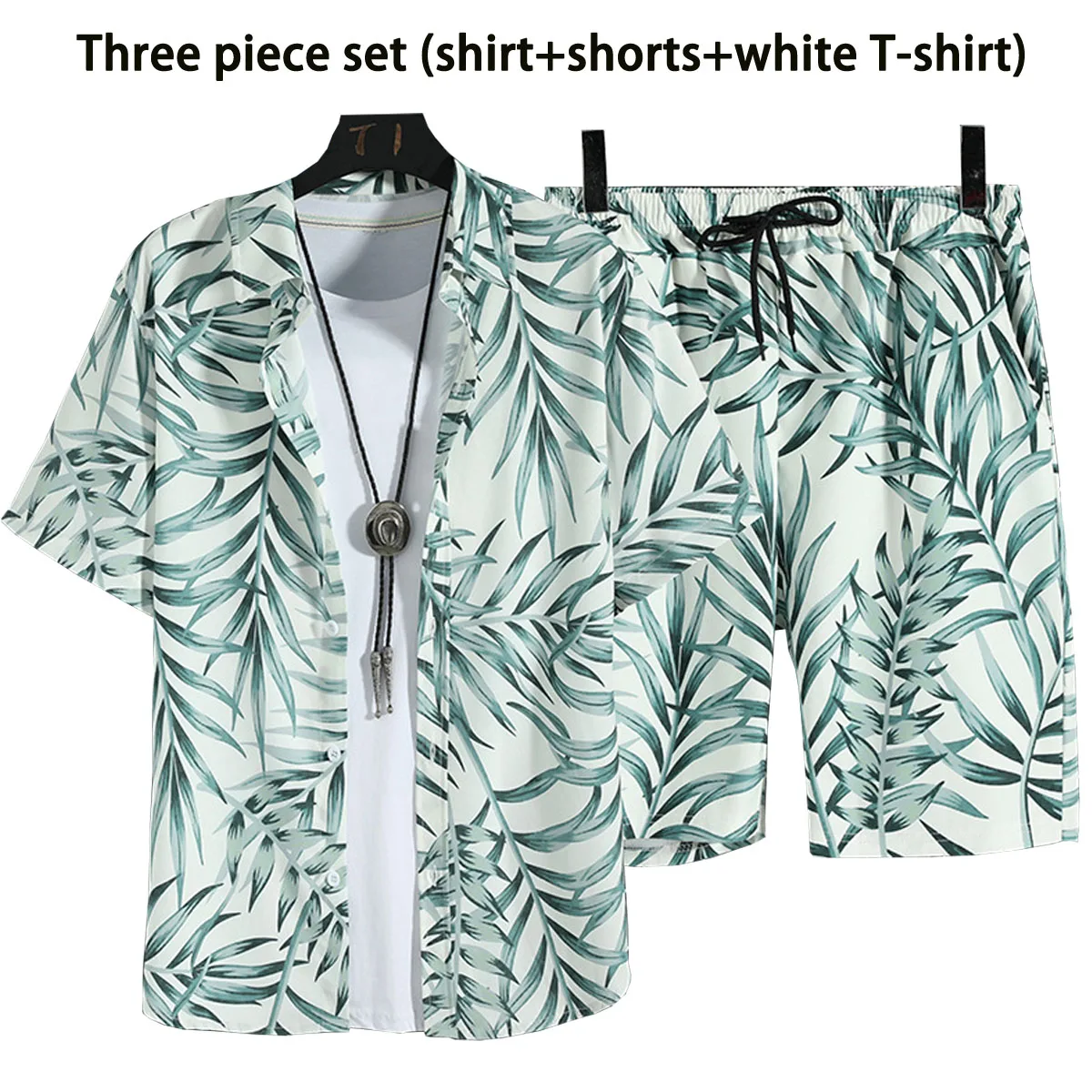 Men's Shirt Casual Shorts White T-shirt Set Surfing Vacation Casual Beach Pants Printed Pattern Short Sleeved Top