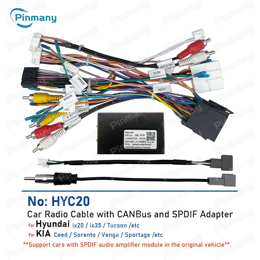 Car Navigation Cable Wire Harness Connector CAN Bus SPDIF Adapter for Hyundai Ix20 Ix35 Tucson KIA Ceed Sorento Venga Sportage