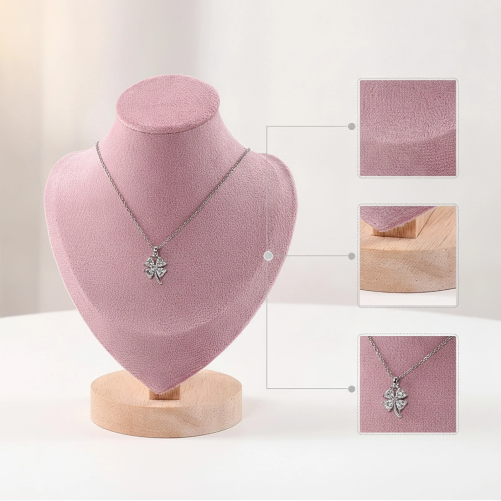Necklace Display Bust with Wood Base Padded Necklace Display Bust Upright Stable for Jewelers, Dressing Table