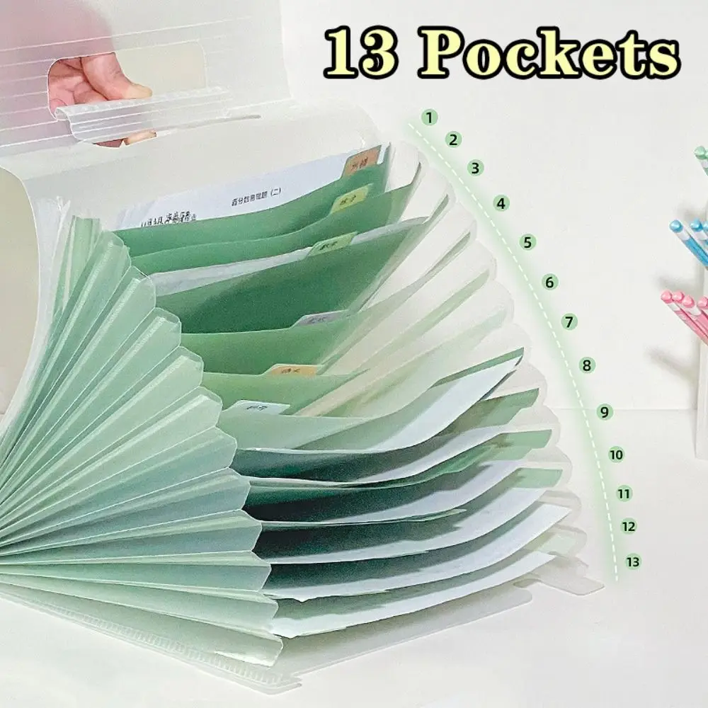 

Large Capacity Gradient Color File Bag 13 Pockets Flip Cover Design Document Organizer Handheld A4 File Folder School Office