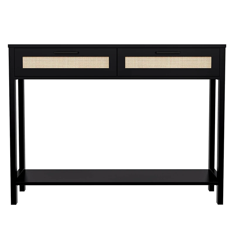 Entry Storage Modern Hallway Table 2 Drawers Wood Rattan Console Tablepromote sales