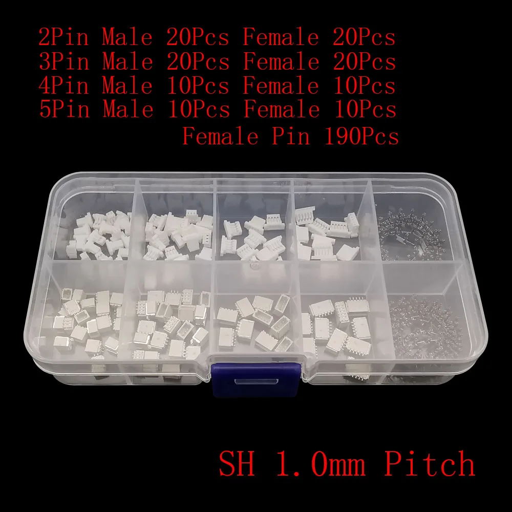 60Sets SH 1.0mm Pitch JST SMD Male Plug Female Socket Plastic Housing Shell 2P 3P 4P 5Pin Connector Terminals Kits