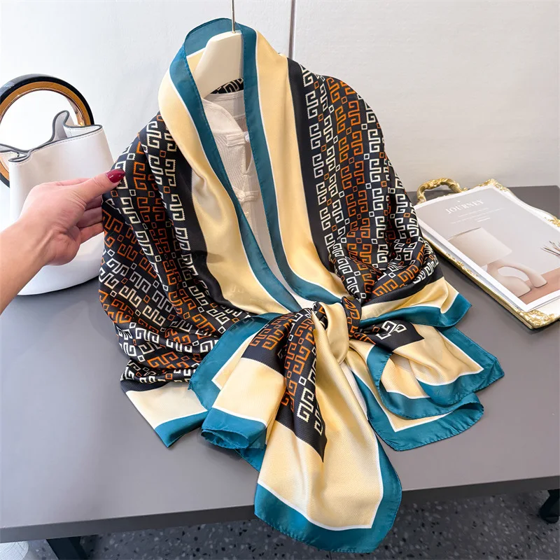 

Silk Scarf Foulard Female Headbanda Luxury Hijab Women Soft Warm Pashmina Beach Scarves Echarpe Shawl Large Wrap Echarpe Bandana