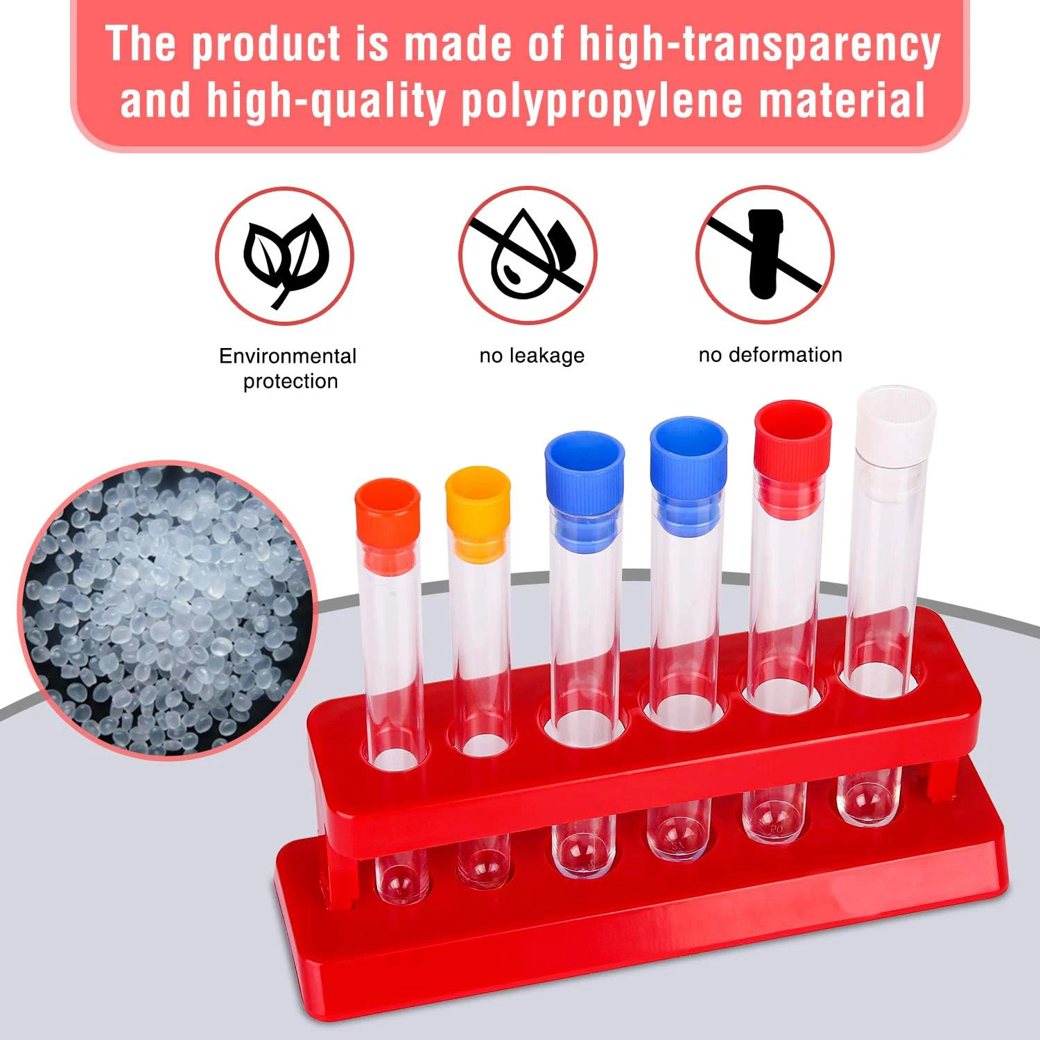 Set of 6 Assorted Color Plastic Test Tube Set with Caps and Rack Scientific Experiment(1 Set)