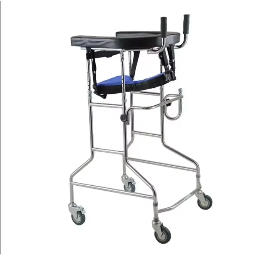 4 Wheels Handicapped Rehabilitation Training Children Adults Stand Disabled Walker Walking Aid