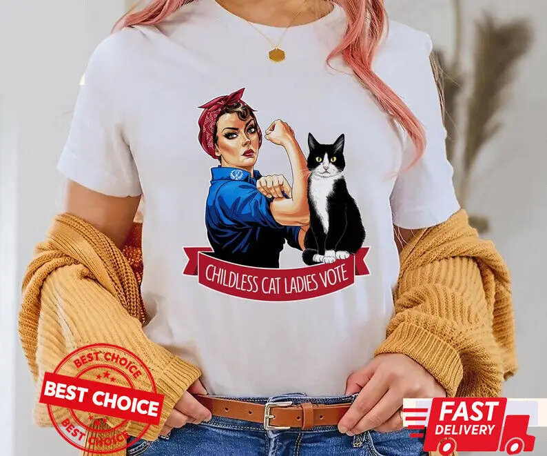 This Childless Cat Lady is Voting Kamala White Shirt