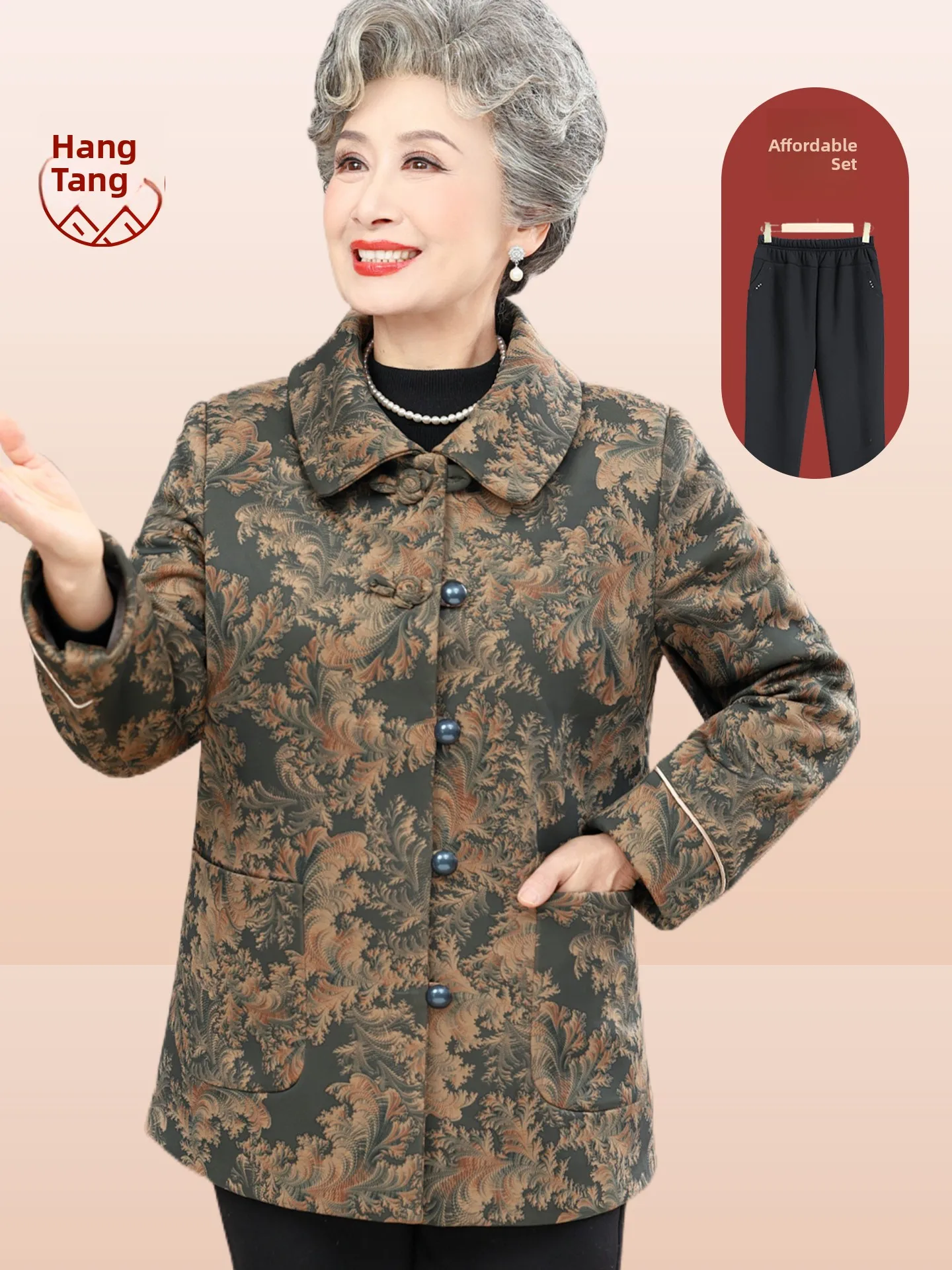 

Fashionable Long Sleeve Neck Jacket for Elderly Women Autumn Outerwear Thickened Comfortable Fabric Easy to Wear