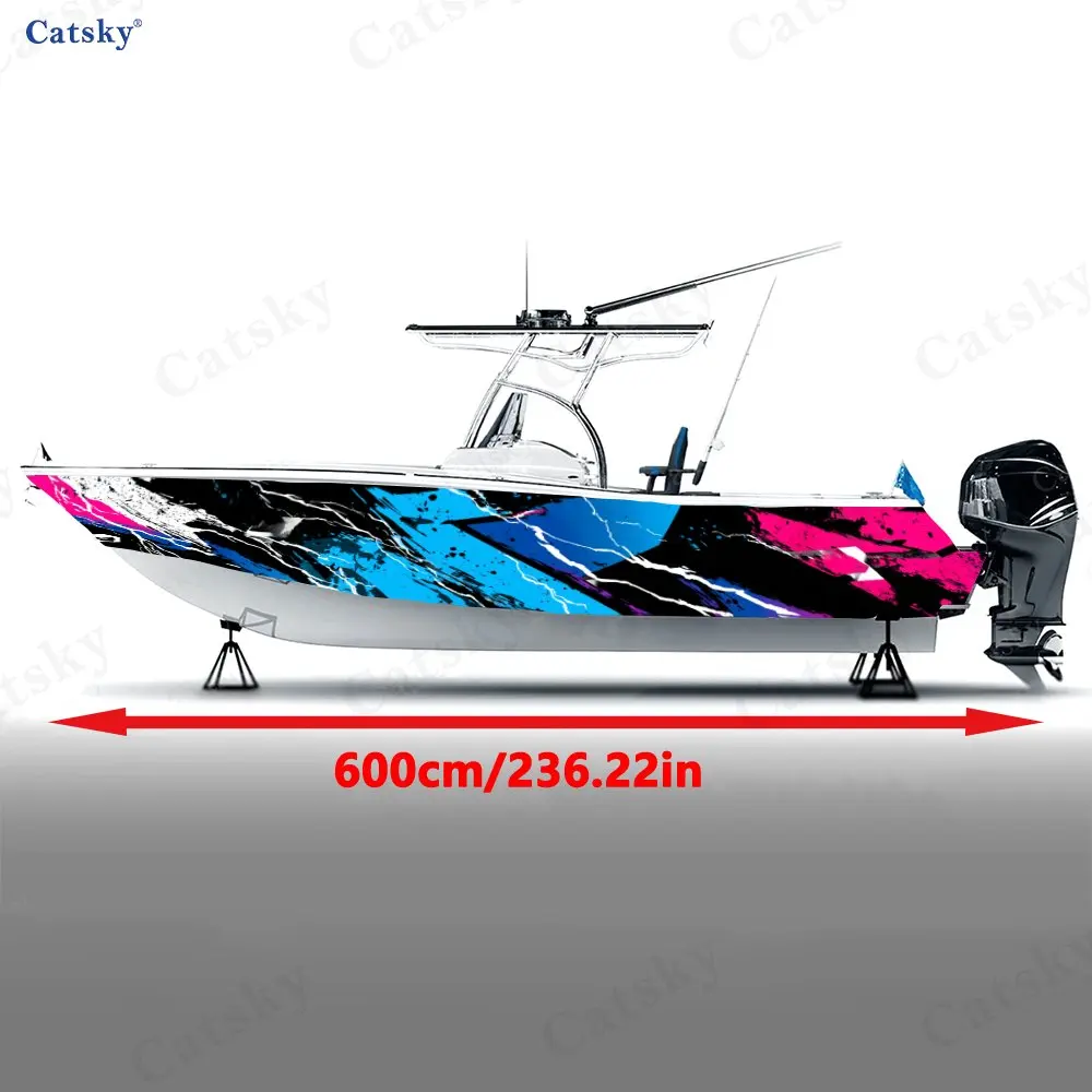 2Pcs Neon Lightning Graffiti Boat Sticker, PVC Waterproof Durable Vinyl Wrap Decals for Fishing Boat, Durable and Stylish Design