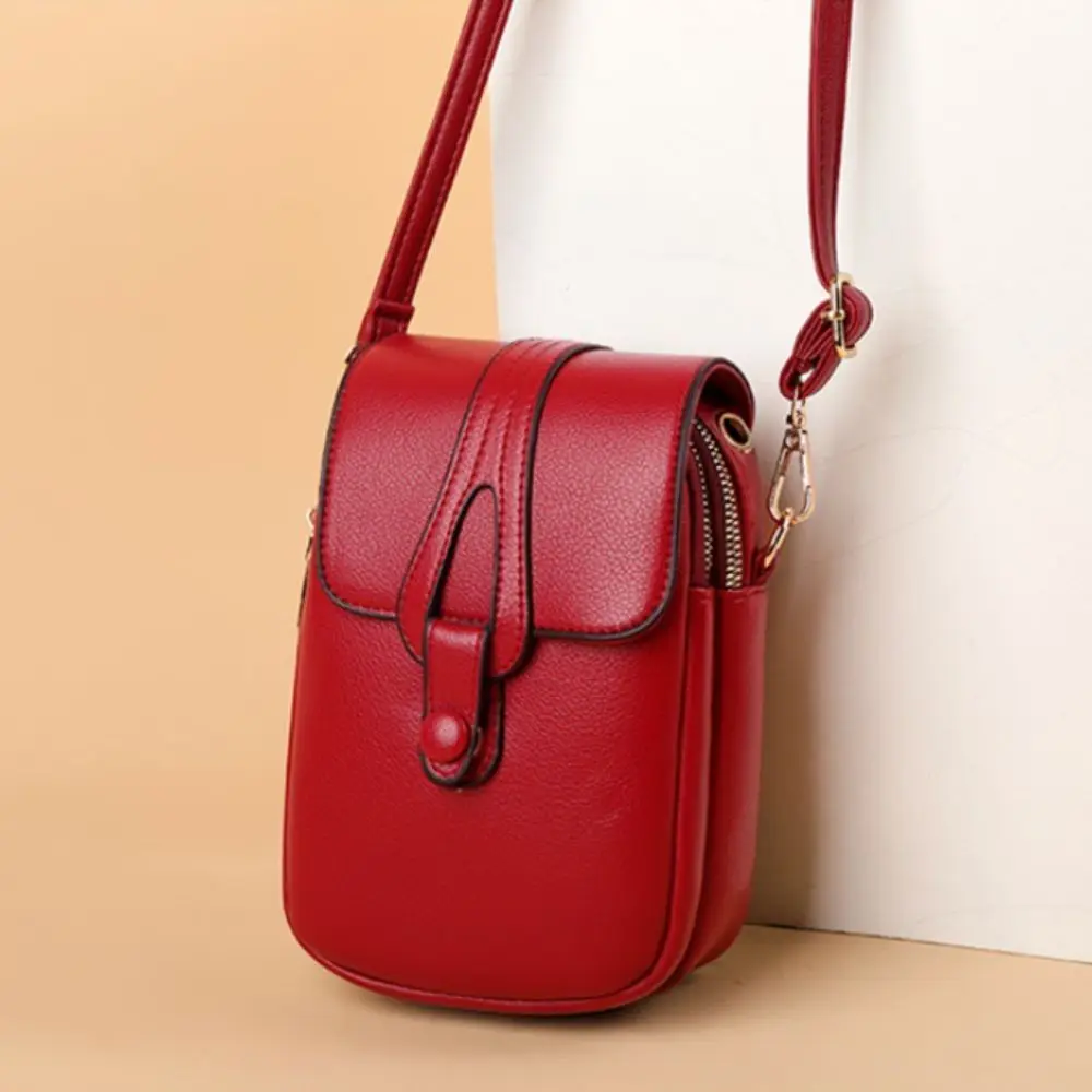 Bolso cruzado para teléfono de gran capacidad, bolso de hombro multicapa de cuero para mujer, bolso Vertical para teléfono móvil INS