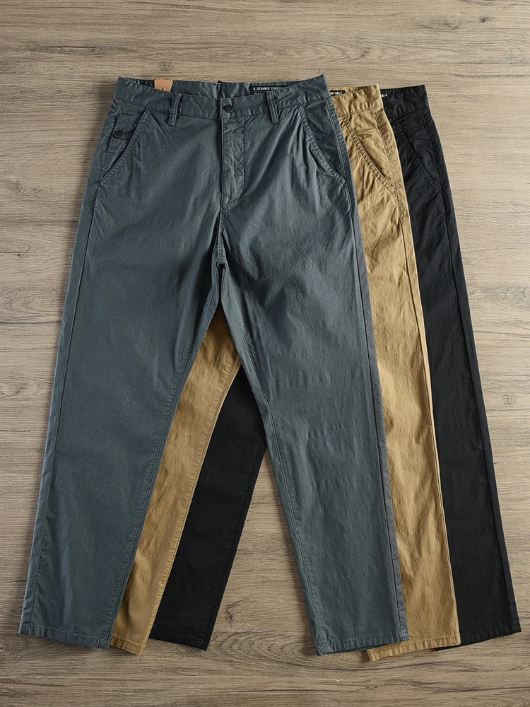 Pantalones elásticos de secado rápido para hombre, pantalón informal, sencillo, 2024 de algodón, estilo CHINO, para negocios, novedad de verano 97%