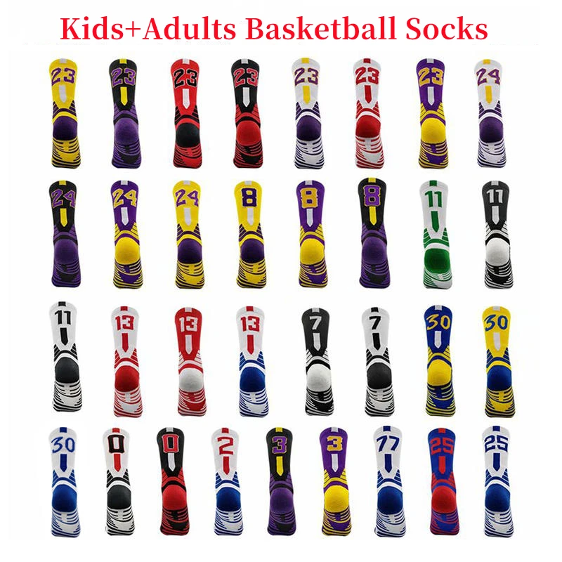 Chaussettes de sport en coton respirant pour enfants, chaussettes de basket-ball, chaussettes de course à pied, chaussettes de cyclisme, chaussettes de basket-ball étoiles, tube moyen, adultes, enfants, hommes