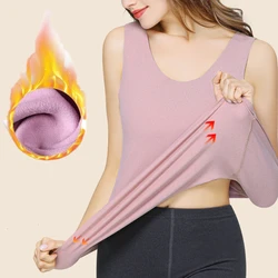 Thermal Shirt Women Sleeveless Elastic Velvet Vest Women Thermal Top Round Neckline Warm Underwear Women Soft Thermo Shirt women