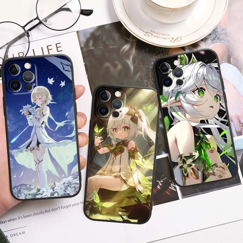 Genshin Impact Anime Cartoon For iPhone 15 14 13 12 11 XS XR X 7 8 6 6S Pro Max Plus mini Black Phone Case