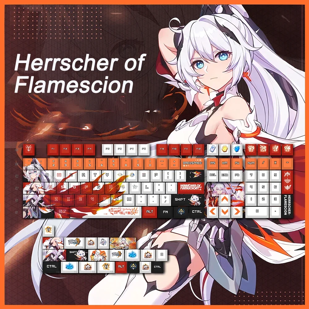 128 Tastenkappen für Genshin Impact und Honkai Impact 3, Cherry Anime Hu Tao Elysia PBT Cosplay Tastenkappen für MX-Schalter-Tastaturen – Detail 28