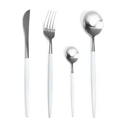 24pcs Silver Cutlery Set White Black Dinnerware Forks Knives Scoops Dinner Set 18/10 Stainless Steel Silverware Set DropShipping