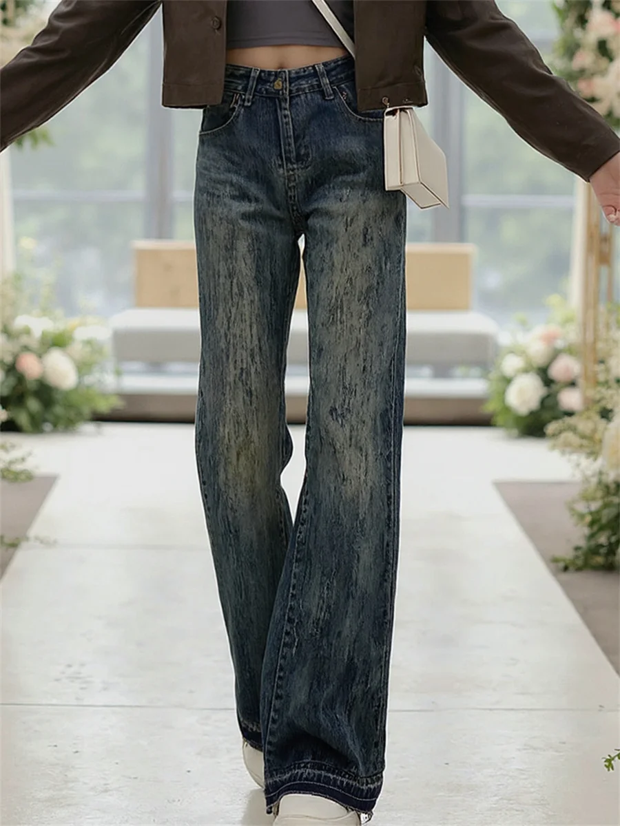 

Расклешенные потертые джинсы, брюки для женщин, джинсовая женская одежда, повседневная облегающая одежда в стиле панк, удобная простая свободная офисная одежда