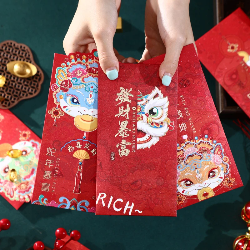 6 Stuks Cartoon Leuke Rode Envelop Mode Lente Festival Rood Pakket Creatieve Chinees Nieuwjaar Lucky Rode Tas Festival Geschenken