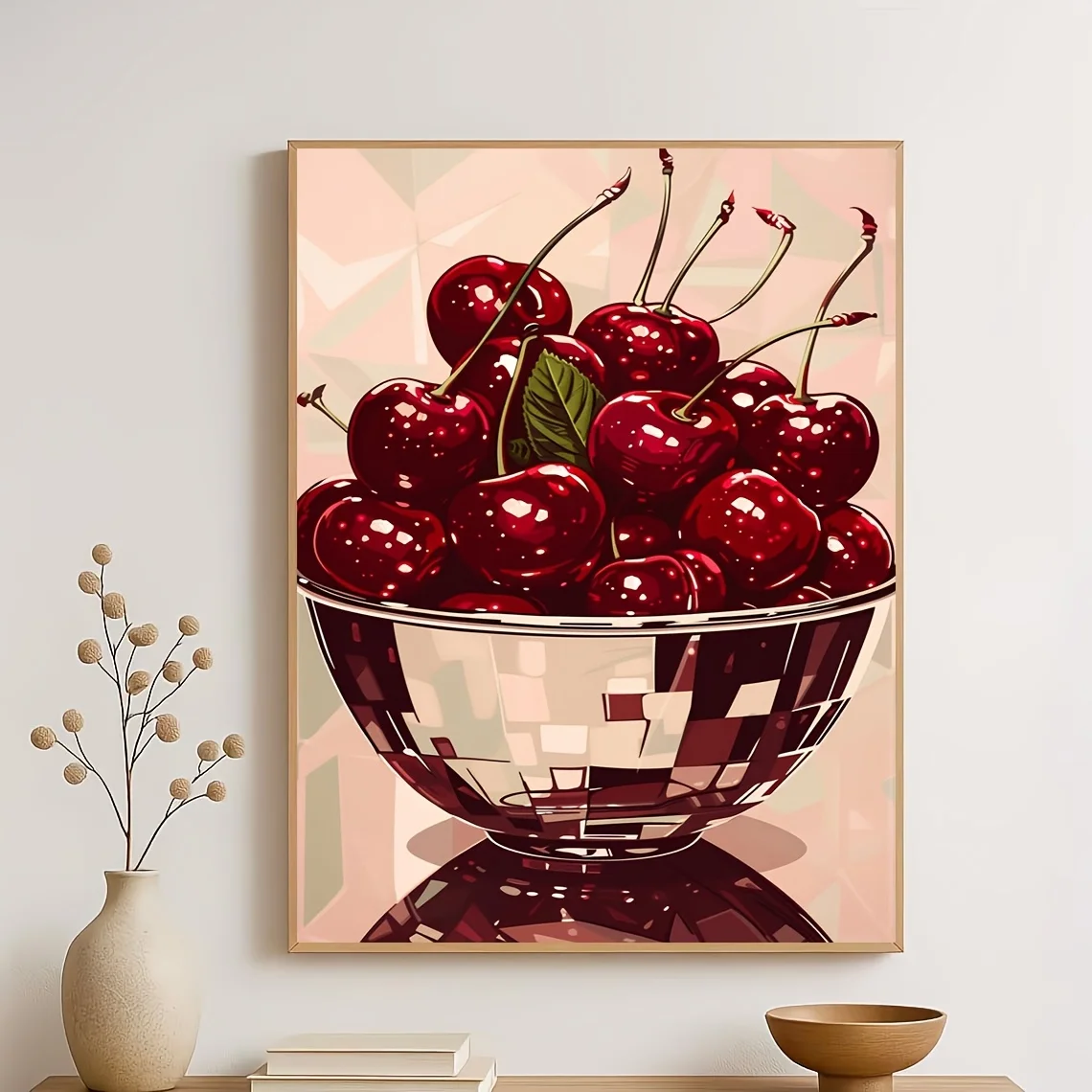 2D Flat, 2D Flat, 1pc, No Frame, Multi-Size, Frameless, Disco Ball Cherry Print Playful Kitchen Decor Fashionable Red Fruit W