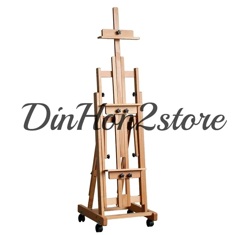 Floor-to-ceiling large easel, flat dual-purpose bracket type foldable wooden professional-grade oil painting display stand