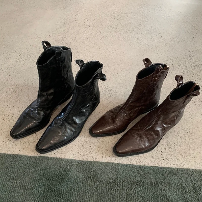 2025 moda punta a punta moderna donna stivaletti scarpe femminili tacchi quadrati donna stivaletti elasticizzati alla caviglia cerniere scarpe pompe 35-42