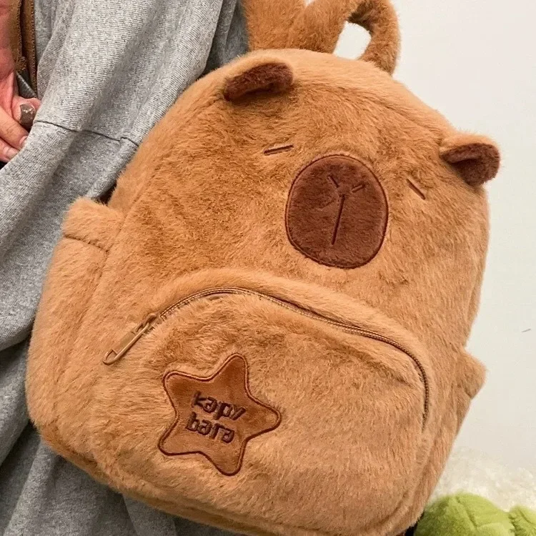 Student School Bag Capibala Plush Capybara Bag Casual All-match Fur Bag Large Capacity Backpack School Mochila Kawaii