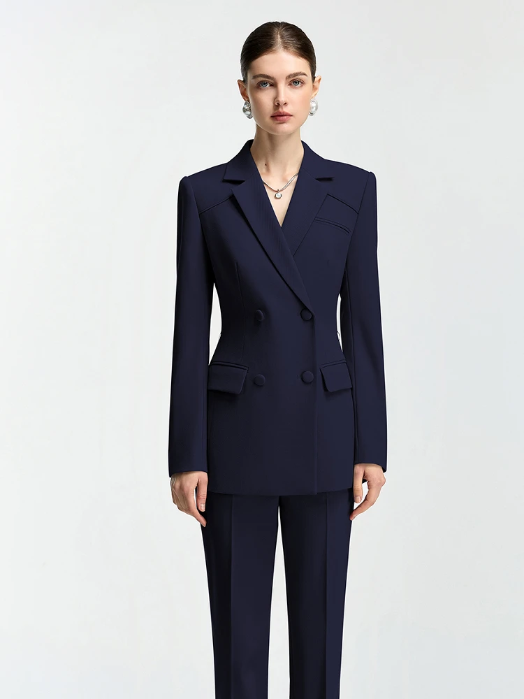 Career Women's Slim Fit Suit Set in Royal Blue Professional Commute Workwear Polyester Blend Long Sleeve Classic Collar