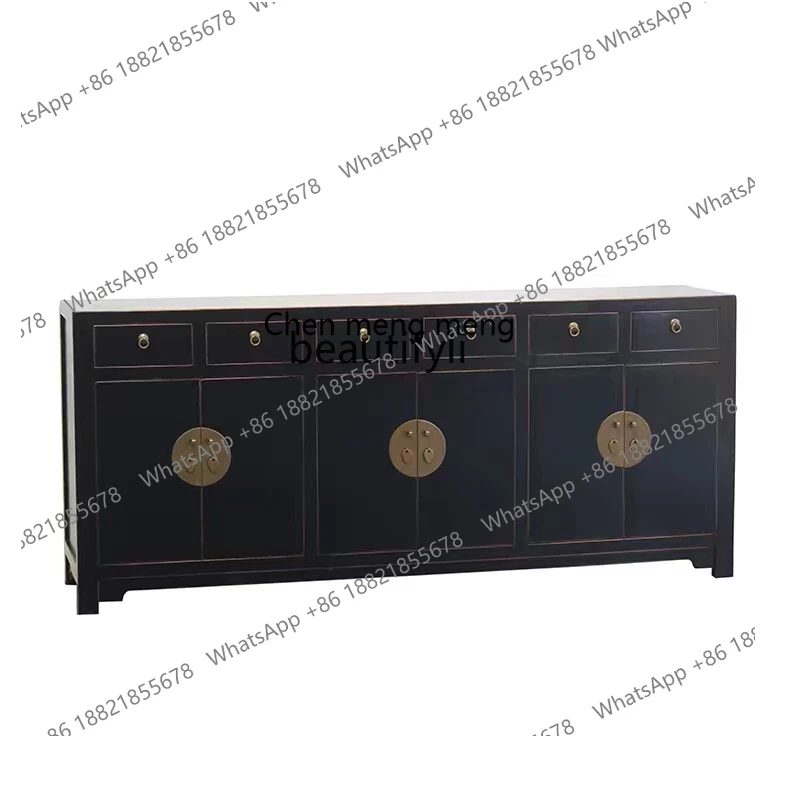 

New Chinese solid wood dining side cabinet antique black old decorative cabinet neoclassical edging old shoe cabinet