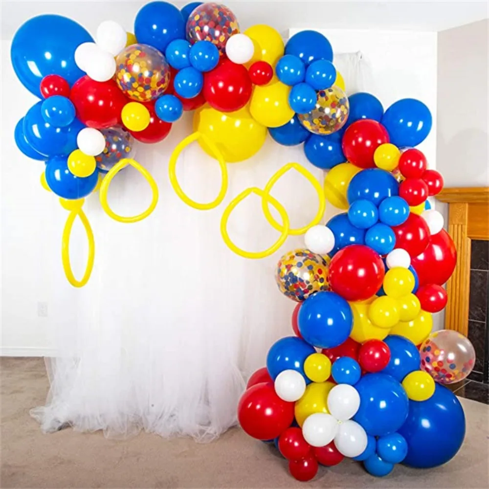 121PCS Super Man Blue Red Yellow Balloon Wreath Arch Set 10” Boy's Birthday Party Interior Decoration Supplies Party Needs