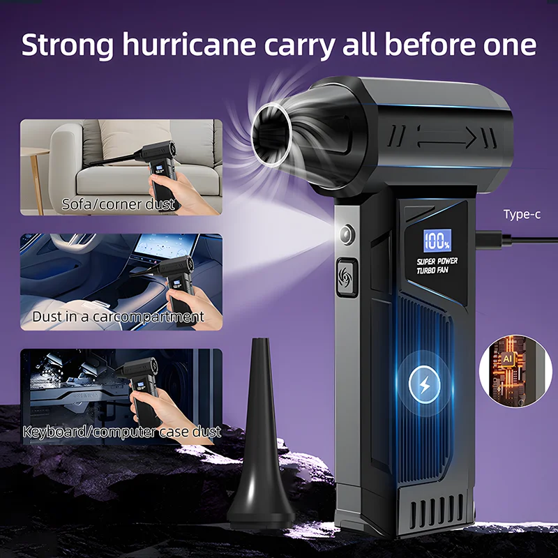 JBS 130000RPM ブラシレスエアブロワー：ターボジェットブロワー/掃除機（PC/キーボード/車/家庭用）