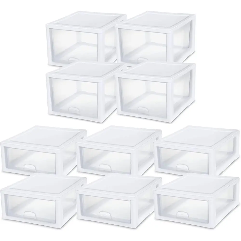 Stackable Der Organizers 27 Quart, 4-Pack and 16 Quart, 6-Pack | Whit- Large Plastic Storage Ders or Closet, Drer, Cabinet, Bedr