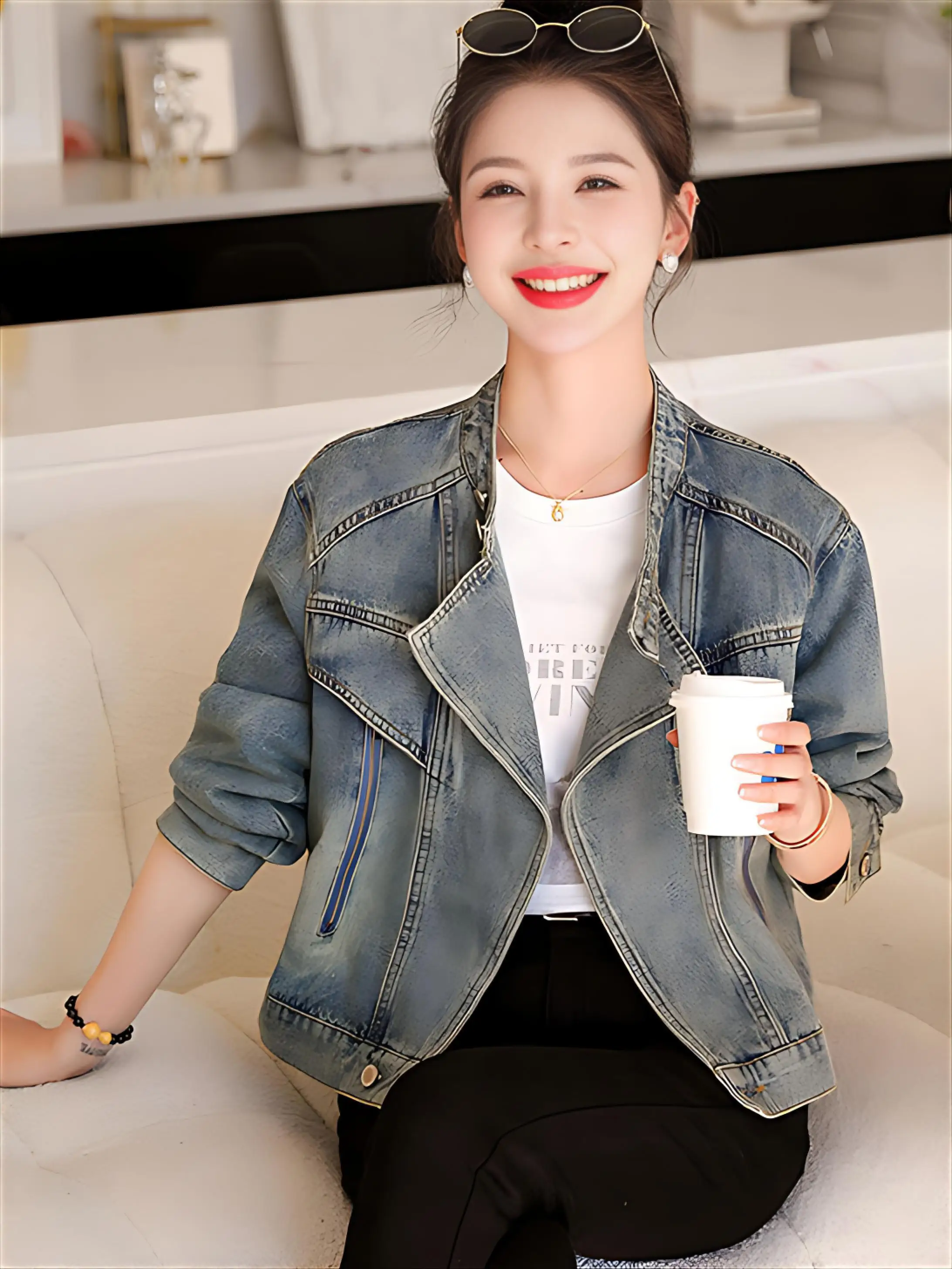 데님 코트 퍼 여성 여름 캔버스 카와이 끈 여성스러운 비치웨어 힙스터 미니멀리스트 홀로우드 아웃 오픈 프론트 포켓 재킷