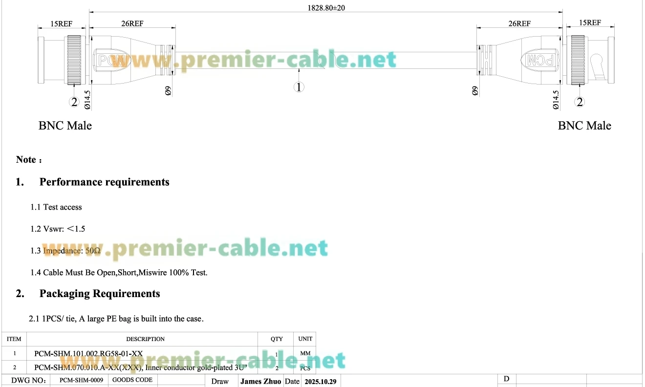 BNC-Stecker auf BNC-Stecker Koaxialkabel 50 Ohm Verlustarmes RG58 RF-Koaxialkabel für RF-Antennen, Testgeräte, SDR-Radios, CCTV – Detail 1