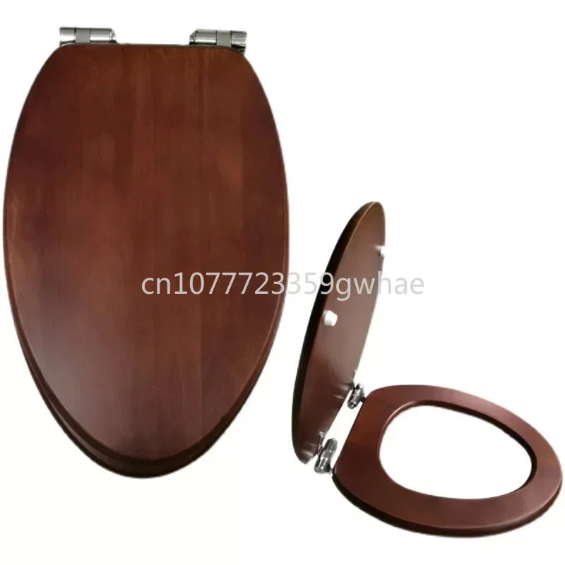 OUV-Universal Thickened Seat Ring, Solid Wood Toilet Seat Cover, Black Walnut, Stainless Steel, Cushioning, Sagging Hinge Seat