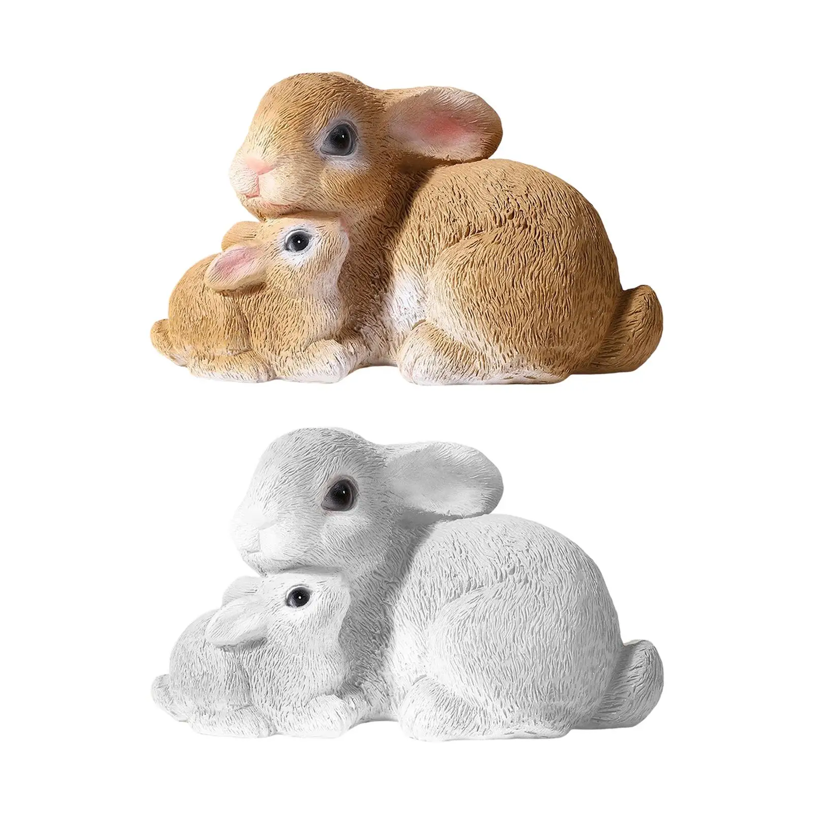 Mini Rabbit Statue Resin Ornament Adorable Mother Baby Bunny Figurine for Easter Tabletop Fairy Garden Dollhouse Decorations