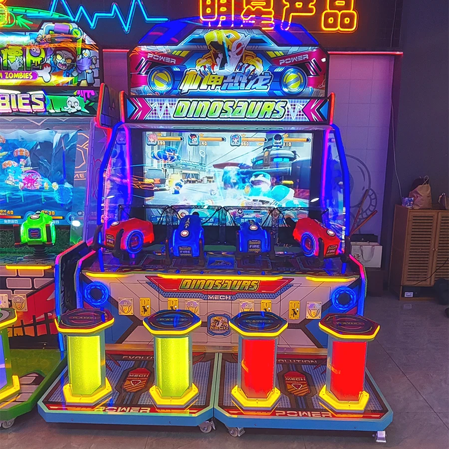 Metal Mech Dino 4-Player Ball Shooting Arcade Game Machine, Commercial Coin Operated Kids Amusement Equipment