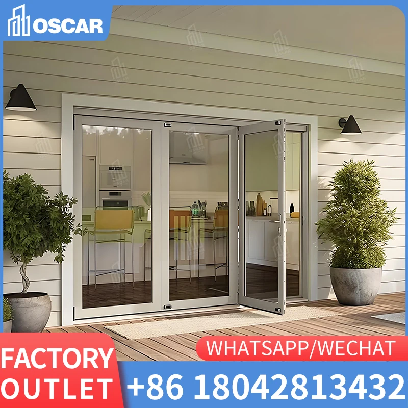 Most Popular Thermal Break aluminum doors Sound Proof Double Glazed Heavy Duty Multi Panel Bi Folding Doors