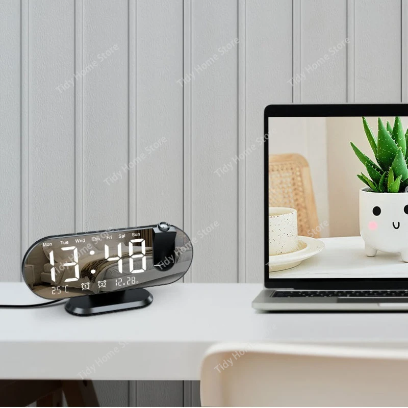 RGB多機能ラジオ投影時計、温度と湿度のデジタル投影時計、ミラー電子時計