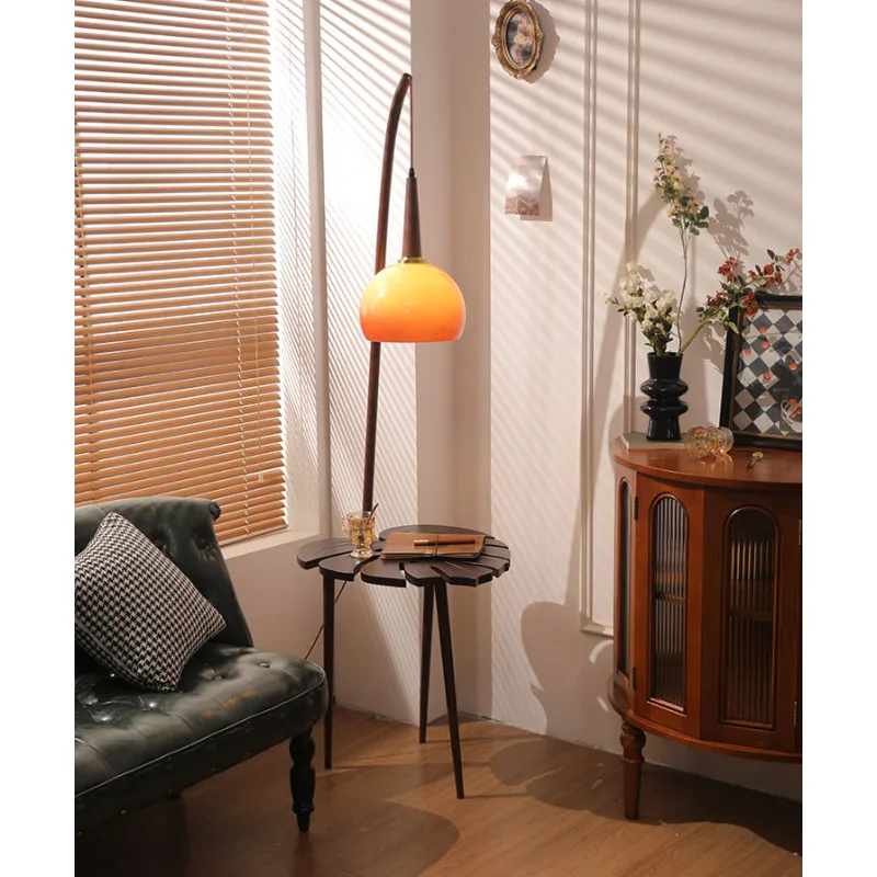 

Orange Glass Lampshade E27 Led Floor Lamp for Living Room Sofa Side Wood Tabletop Standing Lights Bedroom Bedside Lamps