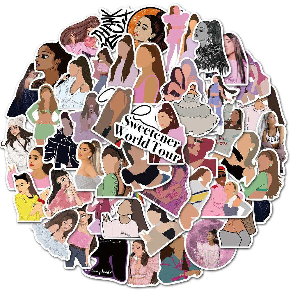 50 قطعة ملصقات Arianas المغني الشعبي الكتابة على الجدران ملصق الكمبيوتر المحمول الغيتار الأمتعة سكيت الهاتف الدراجة سيارة مقاوم للماء ديكور رائع طفل