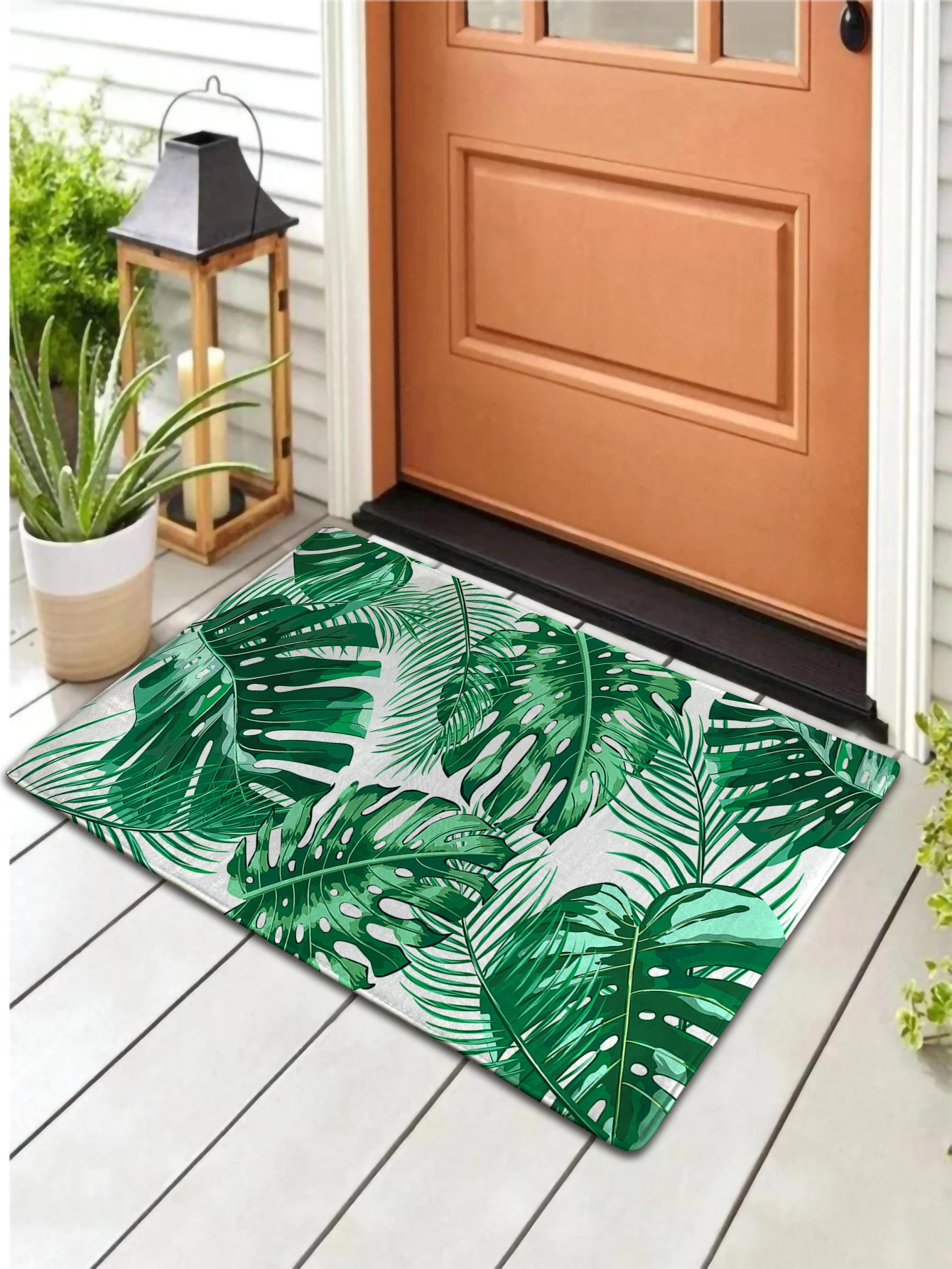 Plant Green Leaves  Bedroom Rug Entrance Simple Anti-slip Flannel Bath Living Room Hallway Floor Mats Carpet Bedside Foot Mats